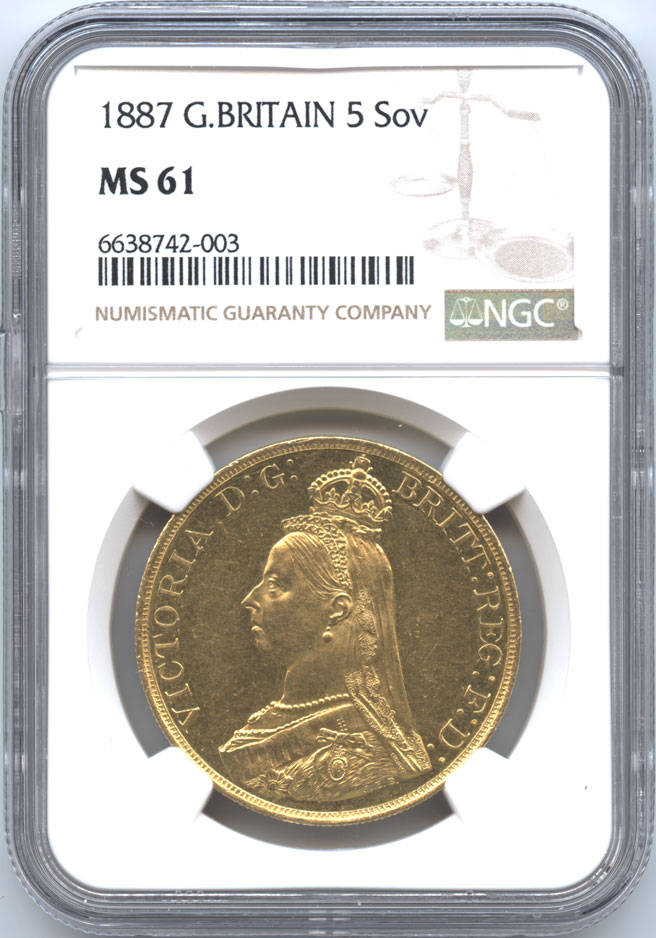 イギリス 5ポンド金貨 1887 ヴィクトリア(1837-1901) ジュビリー NGC