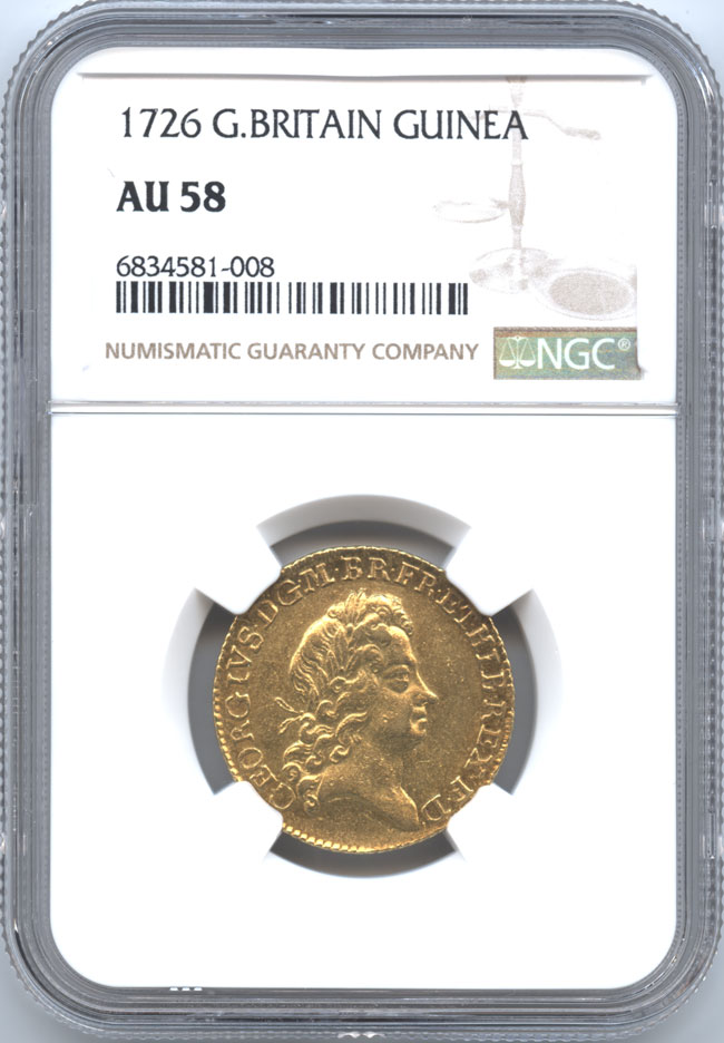 イギリス 1ギニー金貨 1726 ジョージ1世(1714-1727) NGC-AU58 希少な 