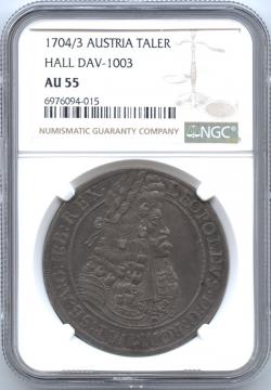 神聖ローマ帝国 1ターレル銀貨 1704 レオポルド1世(1657-1705) NGC-AU55 トーン・極美品｜ダルマコインショップ