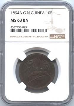 1894A ドイツ領ニューギニア 10ペニヒ 銅貨 NGC アンティーク コイン 