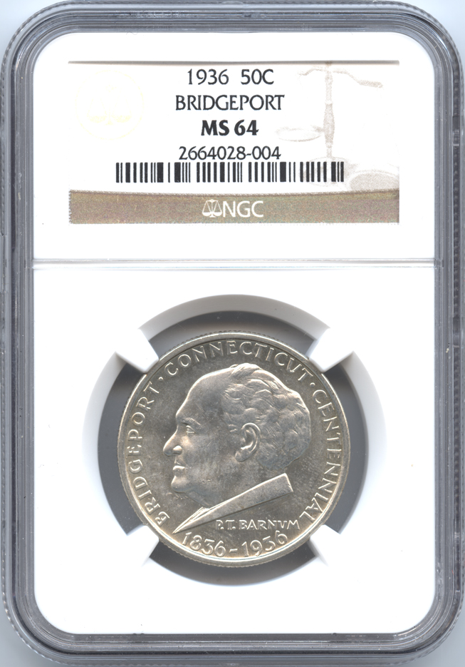 アメリカ 1/2ドル銀貨(50セント) 1936 ブリッジポート NGC-MS64 未使用